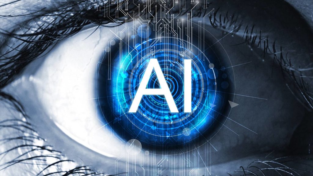 sensor implanted into human eye. Artificial Intelligence (AI)concept.