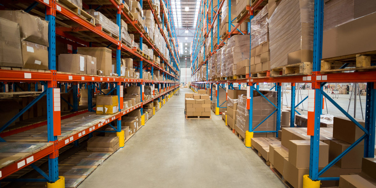 View of tidy cardboard box in a warehouse