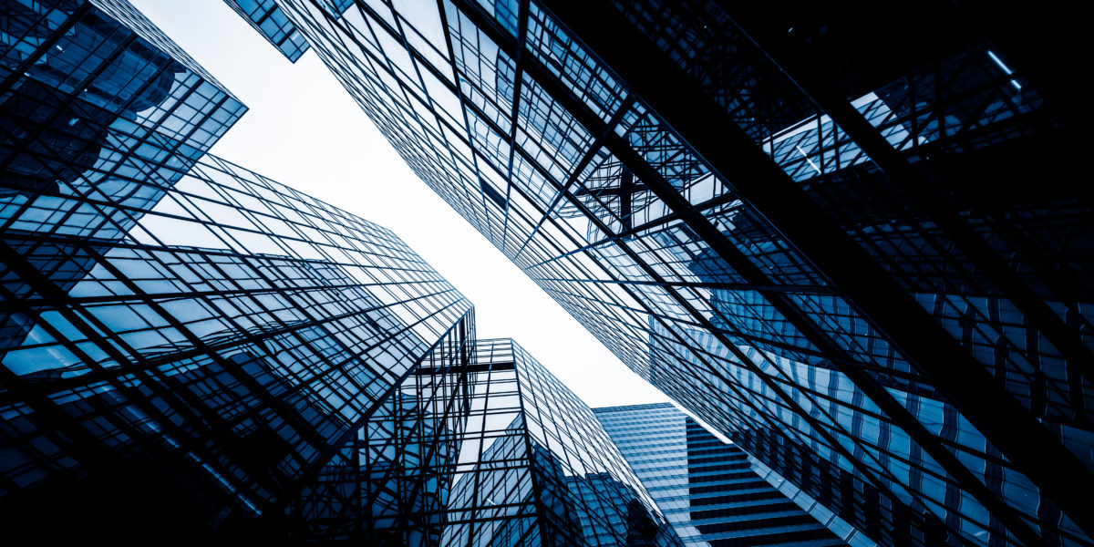 low angle view of skyscrapers in city of China.