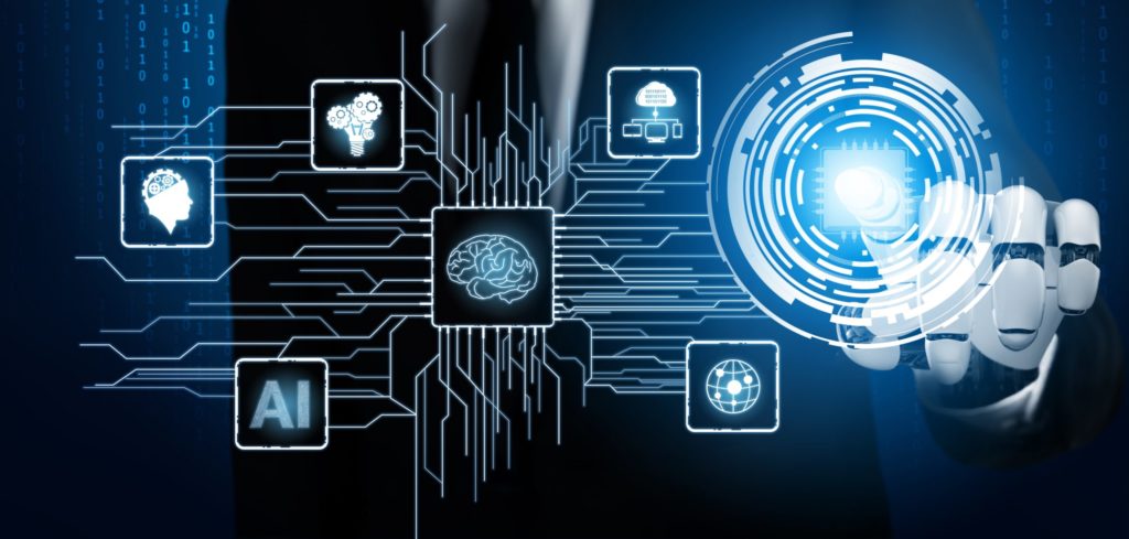 Futuristic robot artificial intelligence concept.