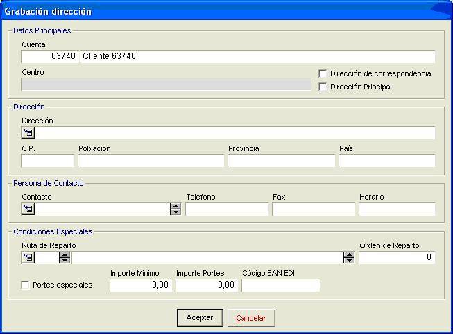 Configuración de Poblaciones en el software de gestión : grabación dirección